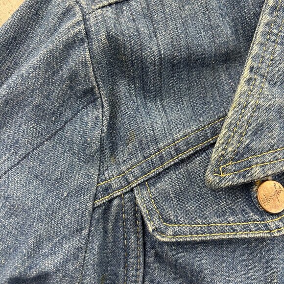 70S VINTAGE WRANGLER JEAN JACKET MENS LARGE BLUE DENIM WESTERN WORKWEAR - Picture 9 of 12